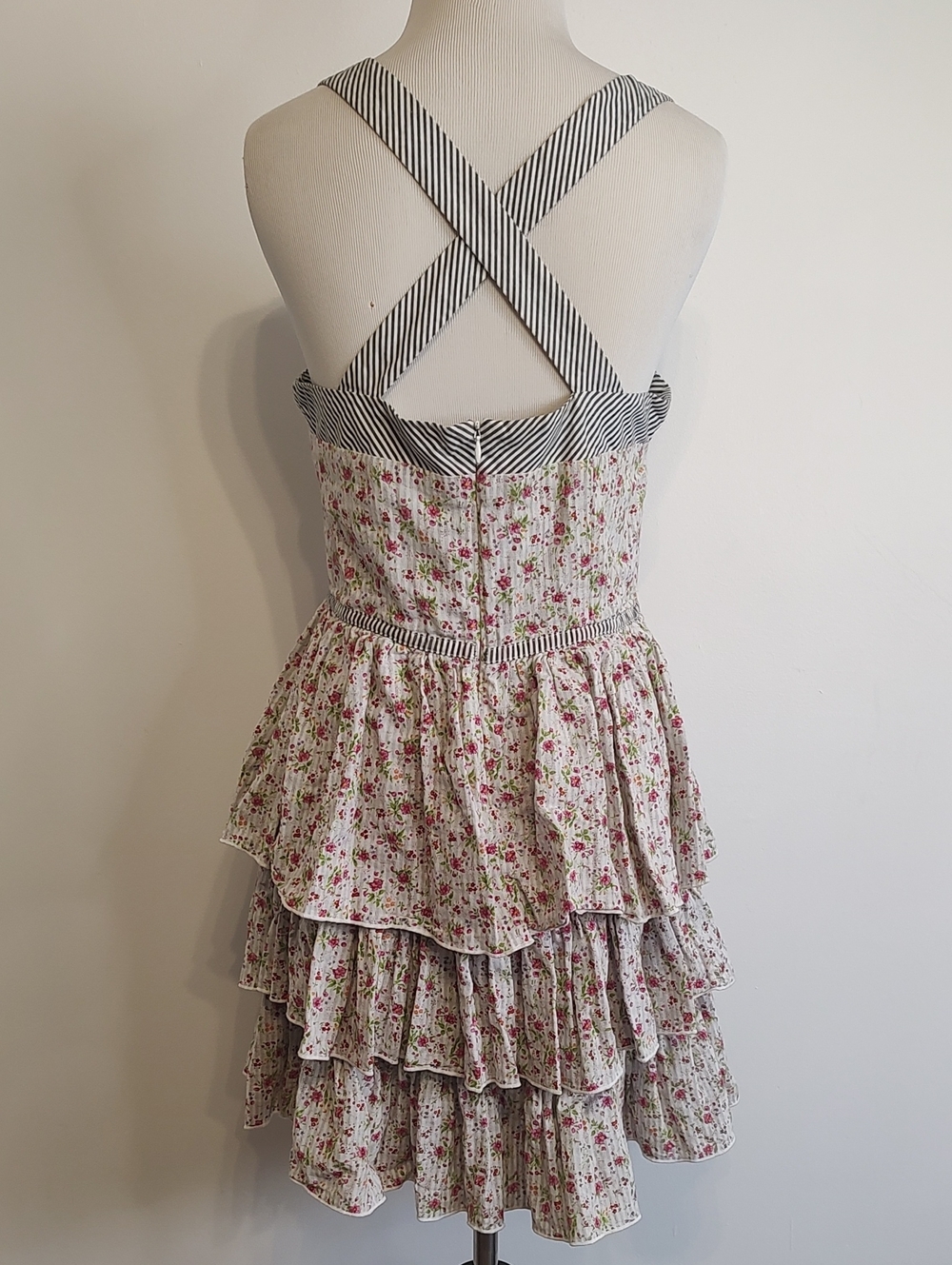 Floral Tiered Sundress with Black Stripe Trim - Picture 6 of 8